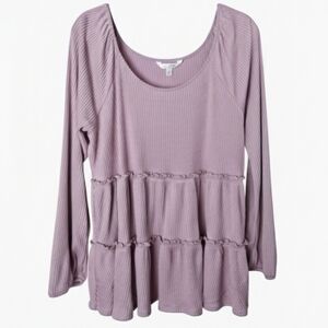 LC Lauren Conrad Pink Ribbed Ruffle Top XXL